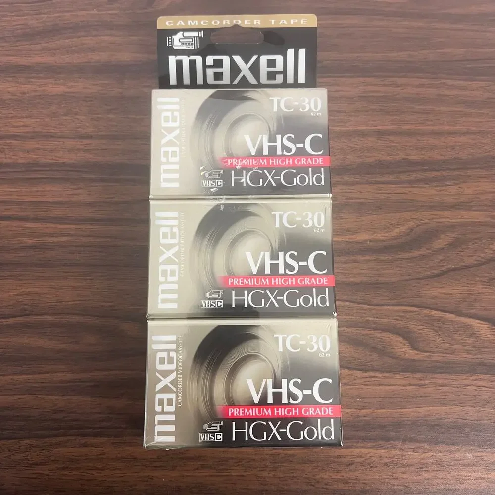 Sealed Maxell HGX-Gold TC-30 VHS-C Camcorder Videocassette 3-Pack‎ Retro Vintage